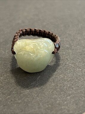 Green Jade Ring with Braided Cord